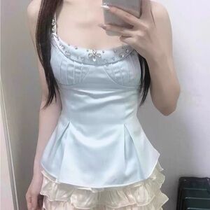 Elegant Light Blue Dress with Embellishments